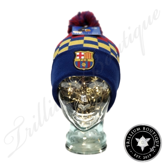 FC Barcelona Men's Pom Pom Beanie Hat One Size NWT - Picture 2 of 5